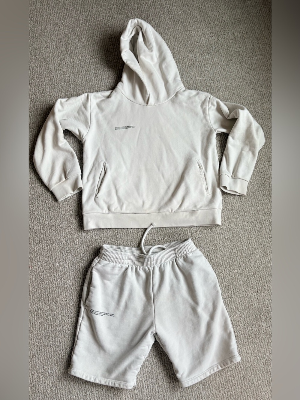Pangaia kids Hoodie & Shorts Set. Size 11/12. Off white